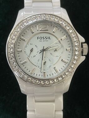 Fossil White Ceramic Watch with Crystal Accents